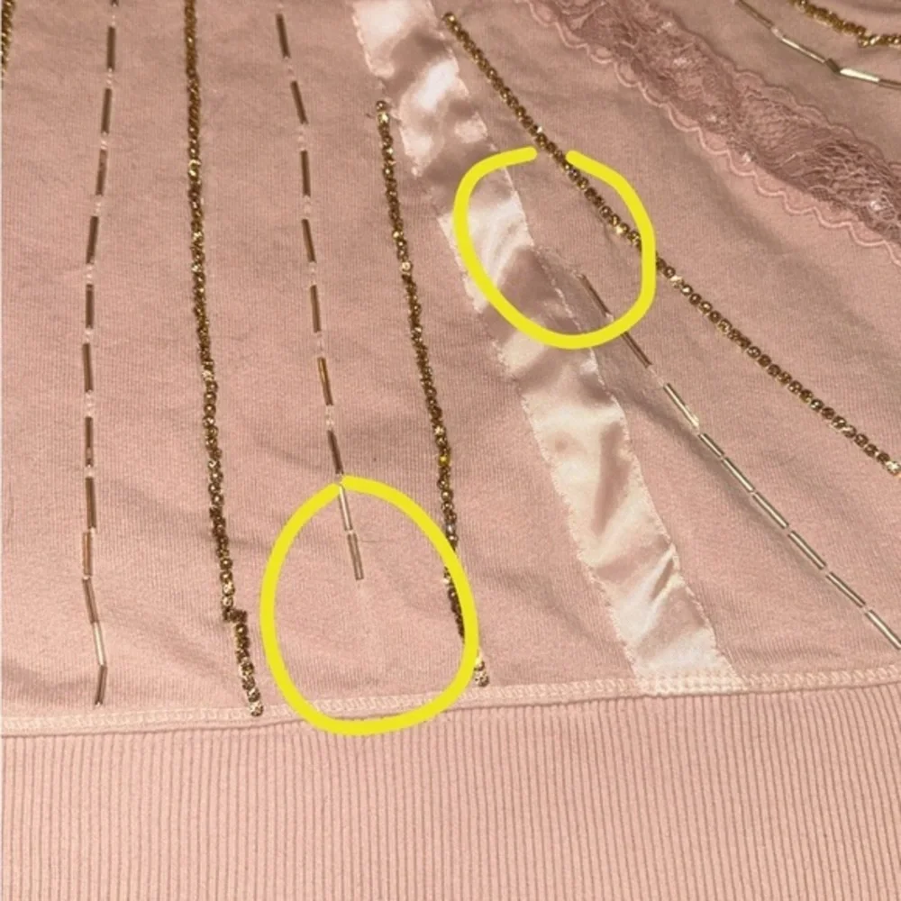 Anthropologie Beaded Bow Dusty Blush Pink Sweater Sweatshirt‎ Small